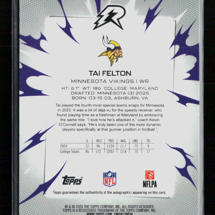 2026 Topps Resurgence Tai Felton #157 RC 058/250 Auto