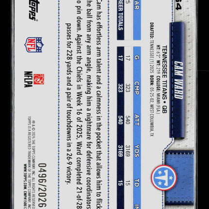2026 Topps Cam Ward #264 Gold /2026