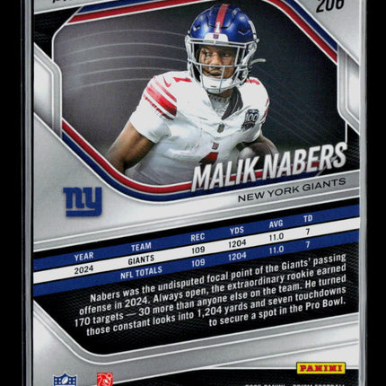 2025 Panini Prizm Football Malik Nabers #206 Blue Black Checker