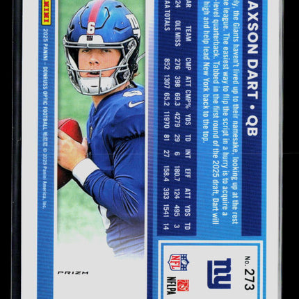 2025 Panini Donruss Optic Jaxson Dart #273 Blue Stars