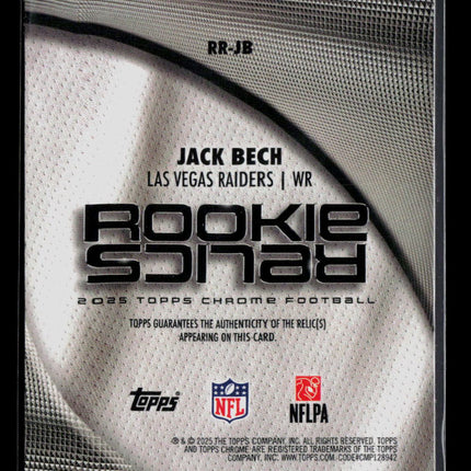 2025 Topps Chrome Football Jack Bech #RR-JB Rookie Relics RC Jersey