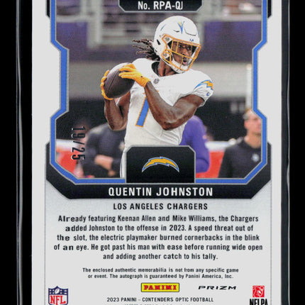 2023 Panini Contenders Optic Quentin Johnston #RPA-QJ Patch RC 19/25 Auto