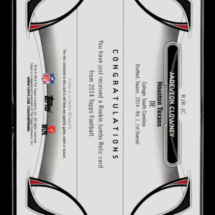 2014 Topps Football Jadeveon Clowney #RJR-JC Player-Worn Rookie Jumbo Jersey