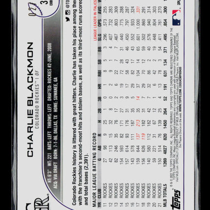 2022 Topps Chrome Charlie Blackmon #37 Gold Wave /50