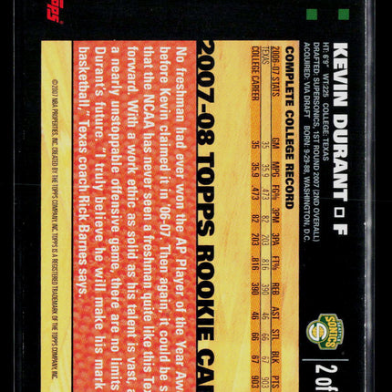 2007 Topps Kevin Durant #2 of 14 RC White Border