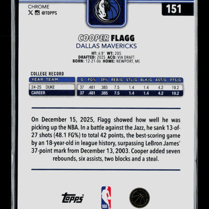 2026 Topps Chrome Cooper Flagg #151 RC