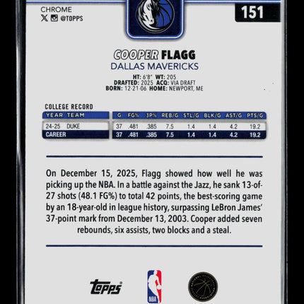2026 Topps Chrome Cooper Flagg #151