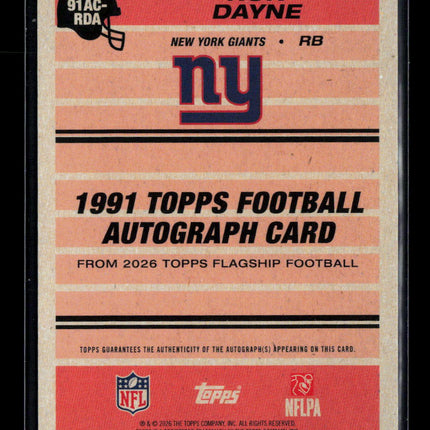 2026 Topps Flagship Football Ron Dayne #91AC-RDA Blue 116/150 Auto