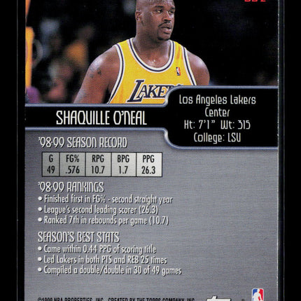 1999 Topps Season's Best Center Stage Shaquille O'Neal #SB2