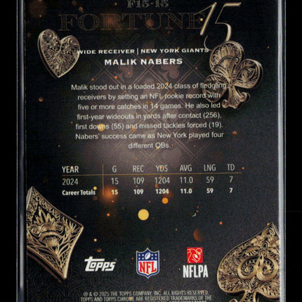 2025 Topps Chrome Fortune 15 Malik Nabers #F15-15 Green 92/99