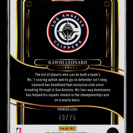 2025 Panini Select Kawhi Leonard #105 Premier Level White Disco Prizm 40/75