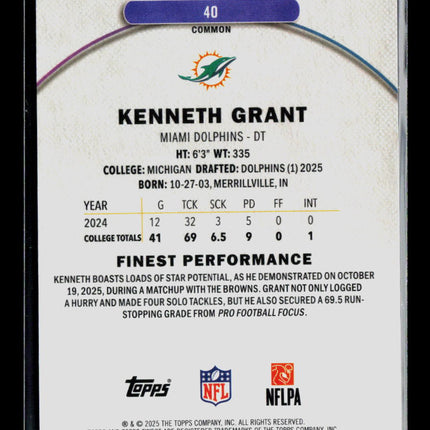 2025 Topps Finest Kenneth Grant #40 01/20 RC Black Refractor