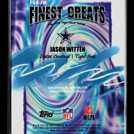 2025 Topps Finest Finest Greats Jason Witten #FGA-JW 10/25 Auto Orange