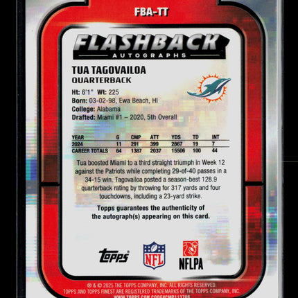 2025 Topps Finest Flashback Autographs Tua Tagovailoa #FBA-TT Black /10 Auto