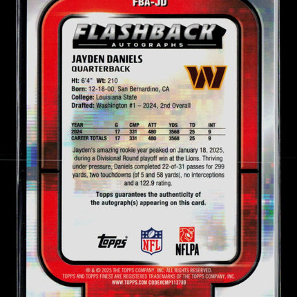 2025 Topps Finest Flashback Autographs Jayden Daniels #FBA-JD Blue 16/99 Auto