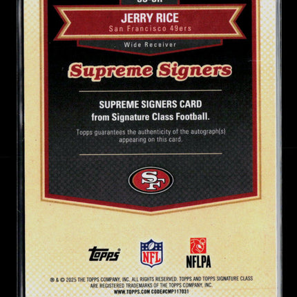 2025 Topps Signature Class Supreme Signers Jerry Rice #SS-JR Orange /50 Auto