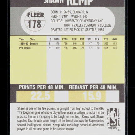 1990 Fleer Shawn Kemp #178