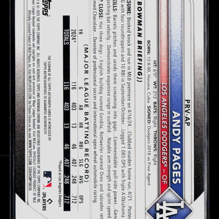 2025 Bowman Prospects Andy Pages #PRV-AP Gold 11/50 Auto