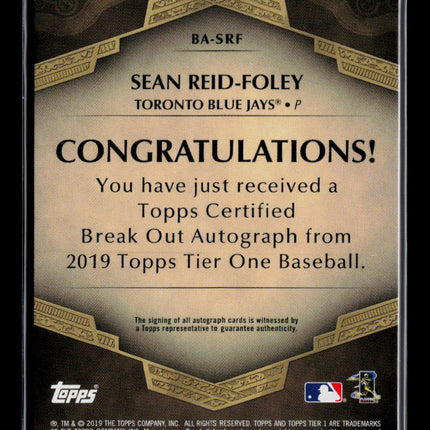 2019 Topps Tier One Sean Reid-Foley #BA-SRF Auto