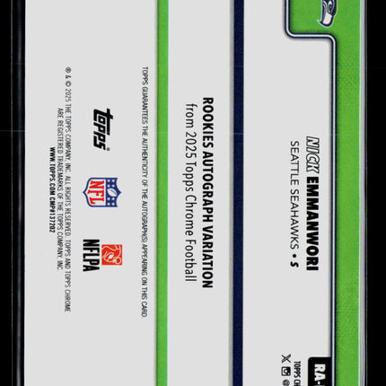 2025 Topps Chrome Nick Emmanwori #RA-NE Autograph RC Auto