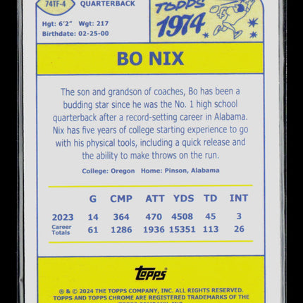 2024 Topps Chrome 1974 Topps Football Bo Nix #74TF-4 RC Lazer