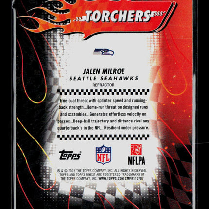 2025 Topps Finest Torchers Jalen Milroe #T-6 Refractor RC