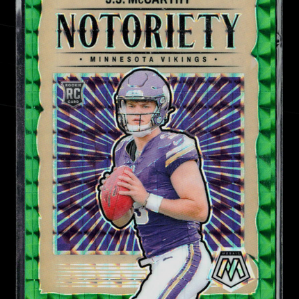 2024 Panini Mosaic Football Notoriety J.J. McCarthy #No. 21 Green RC
