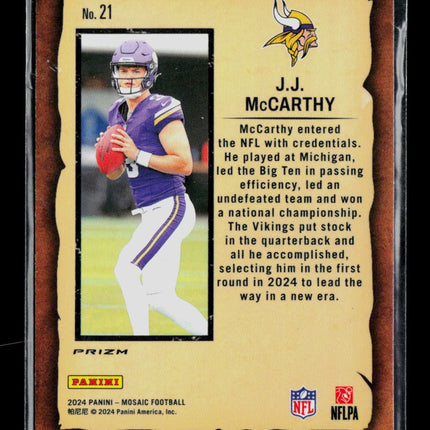 2024 Panini Mosaic Football Notoriety J.J. McCarthy #No. 21 Green RC