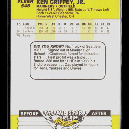 1989 Fleer Ken Griffey Jr. #548