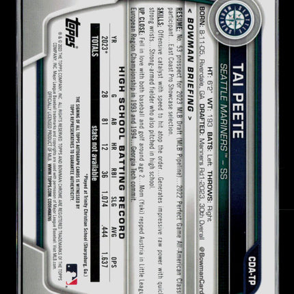 2023 Bowman Chrome Tai Peete #CDA-TP Auto