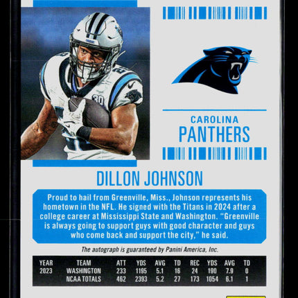 2025 Panini Contenders Football Dillon Johnson #151 Green RC Auto