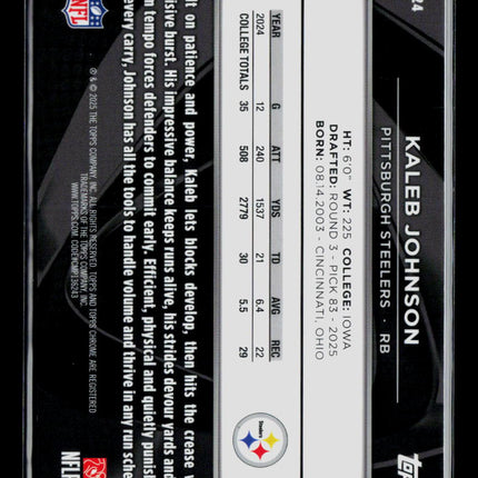 2025 Topps Chrome Black Kaleb Johnson #RV-24 Gold RC 36/50