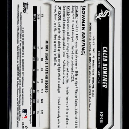 2026 Bowman Chrome Caleb Bonemer #BCP-218 Shimmer Refractor