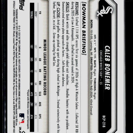 2026 Bowman Chrome Caleb Bonemer #BCP-218 Blue Dragon Scale 063/150