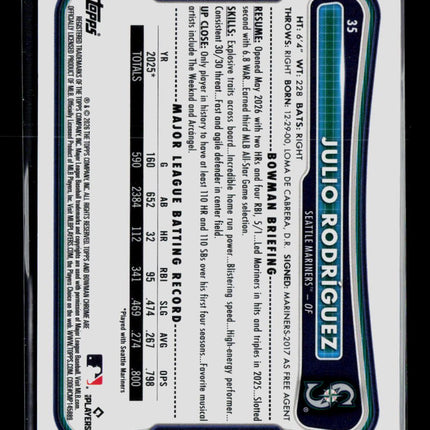 2026 Bowman Chrome Julio Rodríguez #35 Gold Refractor /50