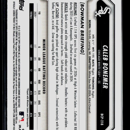 2026 Bowman Chrome Caleb Bonemer #BCP-218 Green Grass Refractor 13/99