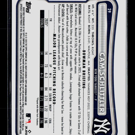 2026 Bowman Chrome Cam Schlittler #29 RC