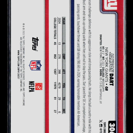 2025 Topps Chrome Jaxson Dart #306 RC