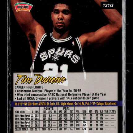 1997 Fleer Ultra Gold Medallion Tim Duncan #131G
