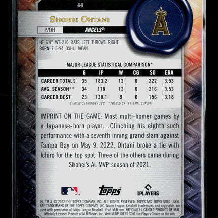 2022 Topps Gold Label Shohei Ohtani #44 Class 1