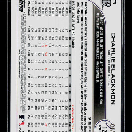 2022 Topps Japan Edition Charlie Blackmon #123 Purple /50