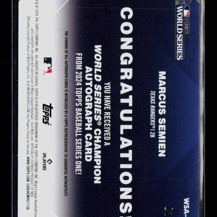 2024 Topps Series One World Series Champion Marcus Semien #WSA-SEM 03/25 Auto