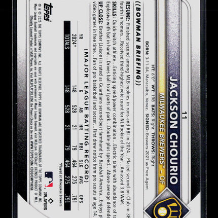 2025 Bowman Jackson Chourio #11 Purple Paisley /199