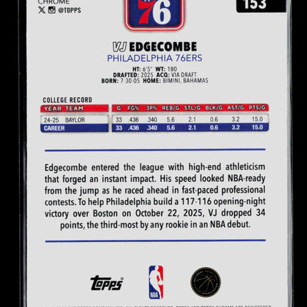 2026 Topps Chrome VJ Edgecombe #153 RC Red White Blue