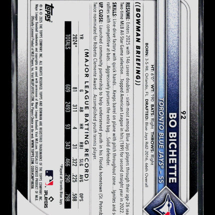 2025 Bowman Bo Bichette #92 Purple 283/299