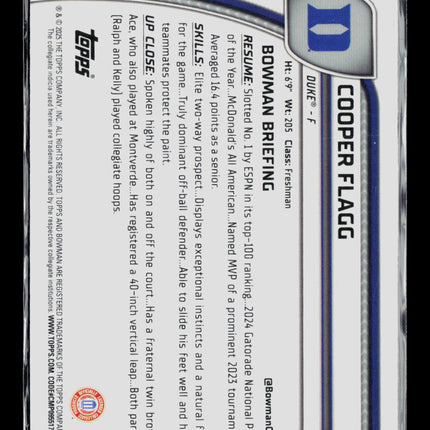 2025 Bowman Chrome University Cooper Flagg #16 1st Bowman