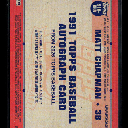 2026 Topps Baseball Matt Chapman #91A-CHA Blue Border 100/150 Auto