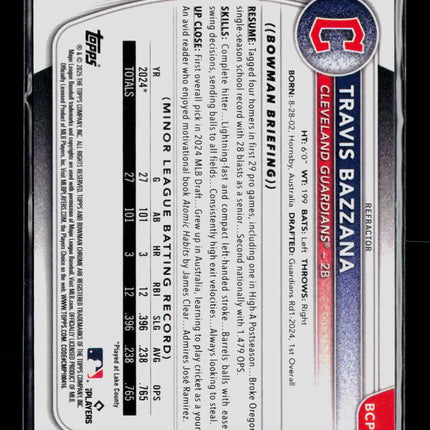 2025 Bowman Chrome Prospects Travis Bazzana #BCP-131 Refractor 142/499