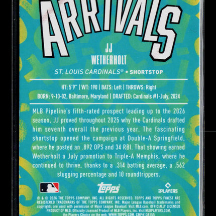 2026 Topps Finest Arrivals JJ Wetherholt #A-27 RC