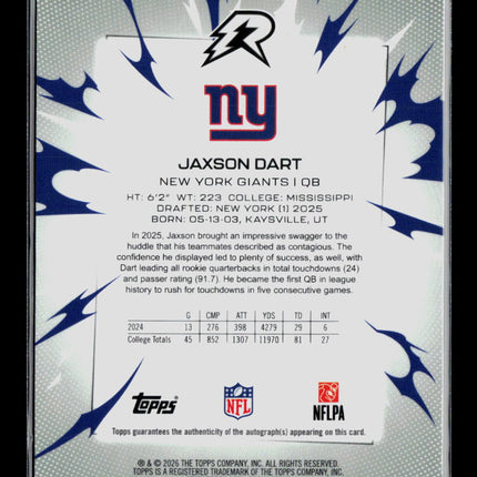 2026 Topps Resurgence Jaxson Dart #167 Autograph RC Auto Refractor